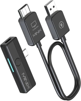 Transmisor y Receptor HDMI Inalámbrico MINIX C1 Plus, Extensor HDMI Portátil con Conexión 2.4G/5GHz, Plug & Play para iPhone 15+/Ordenador Portátil/PC/TV/Caja/Proyector, 164FT/50M.