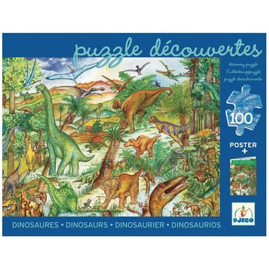 Puzzle educativo de 100 piezas de dinosaurios con póster y folleto