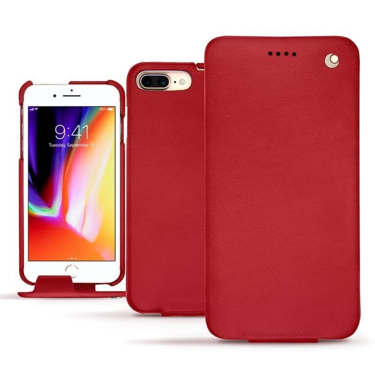 Housse cuir Apple iPhone 8 Plus - Rabat vertical - Rouge - Cuir lisse  premium - Noreve St Tropez