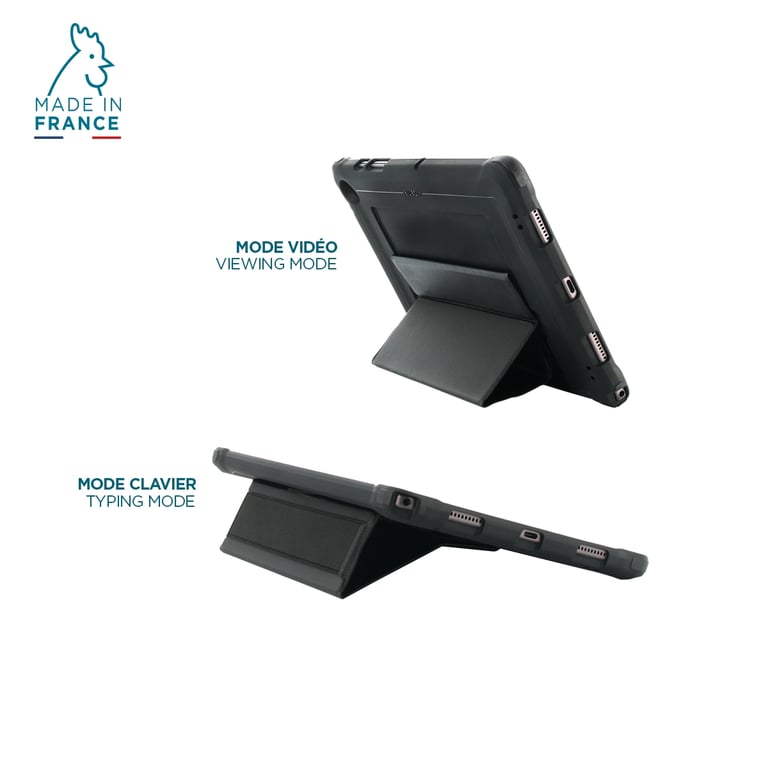 Coque de Protection pour Samsung Galaxy Tab A8 10.5" (SM-X205/ SM-X200),  Ultra Resistante et Polyvalente, Trépied, Passant Main et Porte-stylet,  Fabriquée en France, Noir - Mobilis