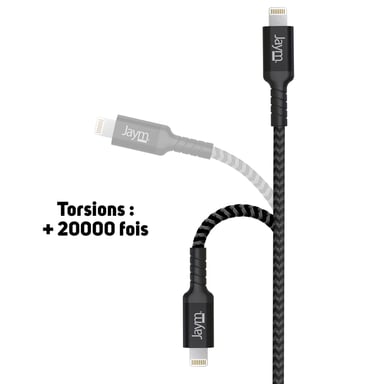 Jaym - Cable Premium 1,5 m - USB-A vers 3 Sorties : Lightning, Type-C et Micro USB - Garanti à Vie - Ultra renforcé - Longueur 1,5 mètres