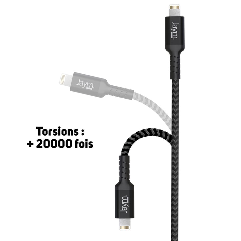 Jaym - Cable premium de 2,50 m - USB-A a Lightning (certificado MFI) compatible con iPhone, iPad, AirPods, iWatch - Garantía de por vida - Ultra resistente - Longitud 2,5 metros