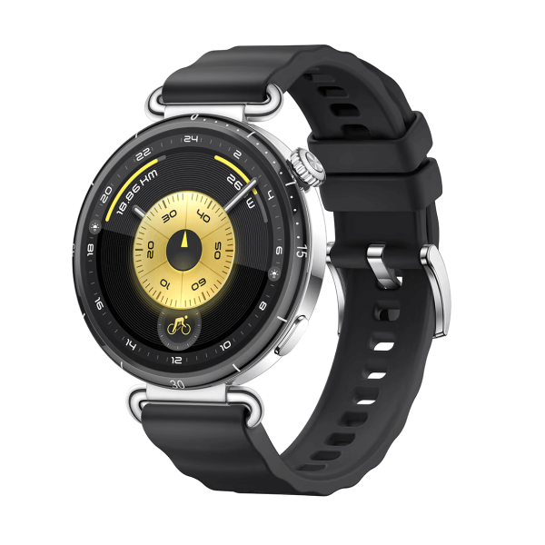 Watch GT6 GPS - Boitier en Acier Inoxydable Argenté de 41 mm avec bracelet Fluoroélastomère, Noir - Neuf