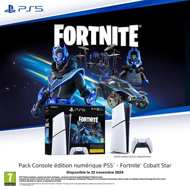 Pack PS5 Slim & Fortnite Cobalt Star - Console de Jeux Playstation 5 Slim (Digitale) 1 To, Blanc