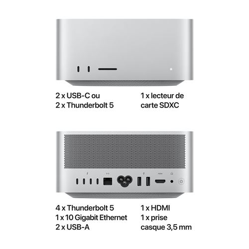 Mac Studio M4 Max (2025) 512 Go SSD 36 Go RAM Puce  SPU 14 cœurs GPU 32 cœurs, Argent