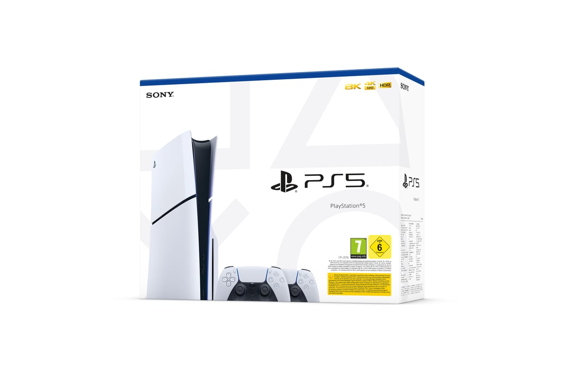 Pack PS5 Slim & 2e Manette Dualsense Blanche - Console de jeux PlayStation 5 Slim 1 To (Standard)