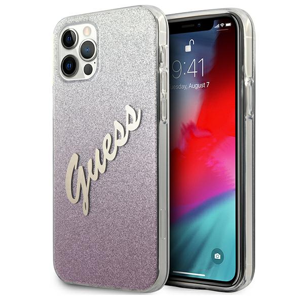 Guess Coque de téléphone - Glitter Gradient Script - Rose - Protection chocs - Compatible sans fil