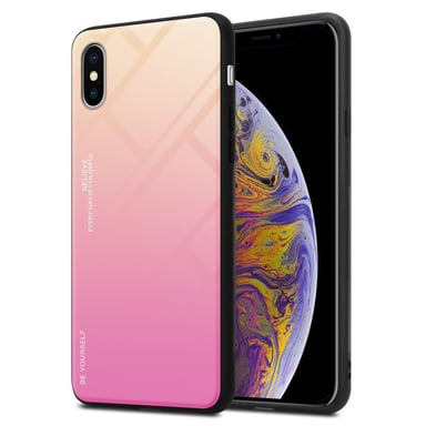 Coque pour Apple iPhone XS MAX en JAUNE - ROSE Housse de protection Étui bicolore en silicone TPU et dos en verre trempé