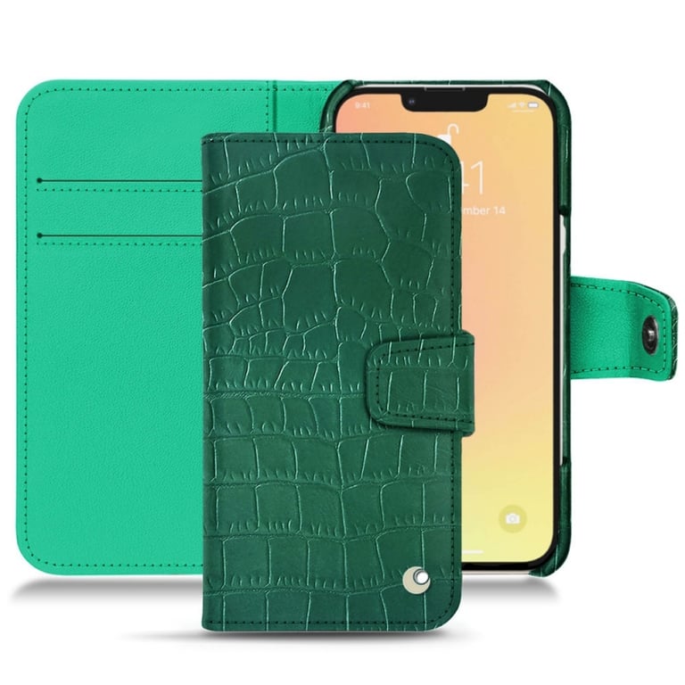 Housse cuir Apple iPhone 13 - Rabat portefeuille - Vert - Cuirs spéciaux -  Noreve St Tropez
