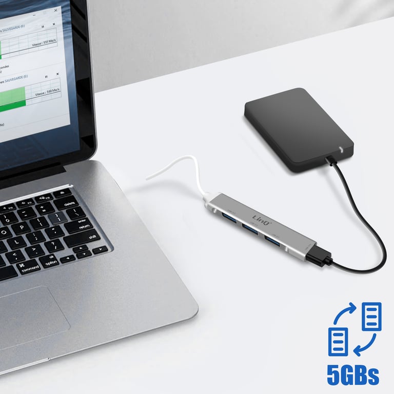 Adaptateur Hub USB C vers 4x Ports USB Transmission Ultra Rapide Compact LinQ Neuf - vue 2