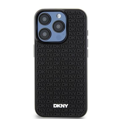 Custodia DKNY per iPhone 15 6.1'' nero Custodia rigida 3D in gomma con motivo a ripetizione