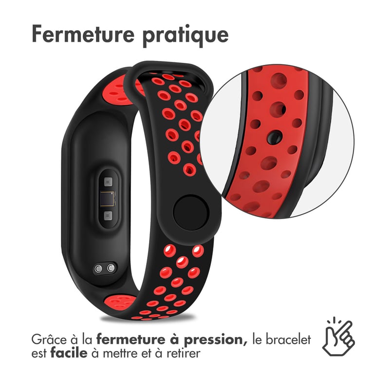 imoshion Bracelet sportif en silicone Xiaomi Mi Band 3 / 4 - Noir / Rouge - Neuf
