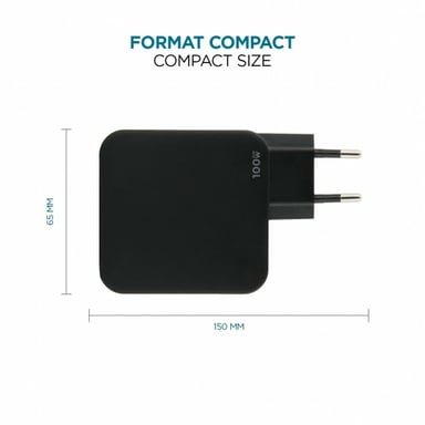 Mobilis Charger 100W 2USB C 1USBA GaN cable 100W Portátil, Smartphone, Tableta Negro Corriente alterna Interior