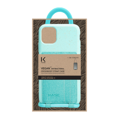 Coque antibactérienne Vegan bio en bandouliére pour Apple iPhone 11, Vert brumeux