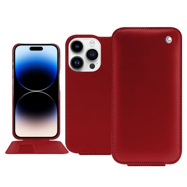 Housse cuir Apple iPhone 15 Pro - Rabat vertical - Rouge - Cuir lisse