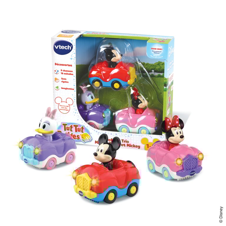 VTech Tut Tut Bolides Disney Coffret Trio Cabriolets 3 Voitures Interactives Minnie Daisy Et Mickey Mouse Jouet Musical Et Sonore Cadeau Enfant De Ã€ Contenu en Français - vue 5