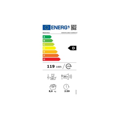Sèche-linge Electrolux EW6HI5118SA pompe à chaleur 8 kg tambour 118 L classe D Blanc