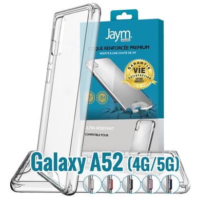 JAYM - Coque Ultra Renforcée Premium pour Samsung Galaxy A52 4G / 5G / A52S 5G - Certifiée 3 Mètres de chute ? Garantie à Vie - Transparente - 5 Jeux de Boutons de Couleurs Offerts