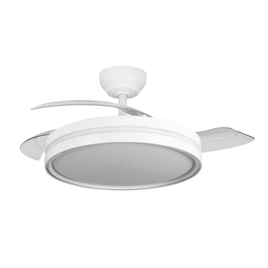 Ventilatore da soffitto con luce LED Yatek Mia, motore DC silenzioso, pale retrattili invisibili, 6 velocità, telecomando, modalità estate/inverno, bianco