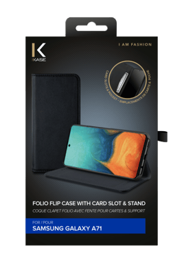 Custodia folio a conchiglia con slot per schede e supporto per Samsung Galaxy A71, nero