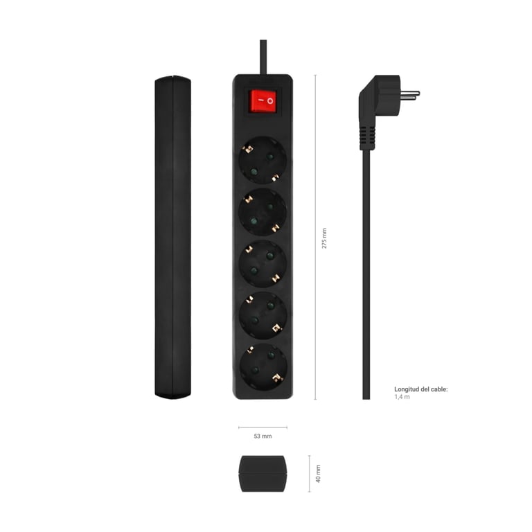 Aisens Base Multiple 5 Prises avec Interrupteur avec Câble 3×1.5mm2 1.4m Couleur Neuf - vue 2