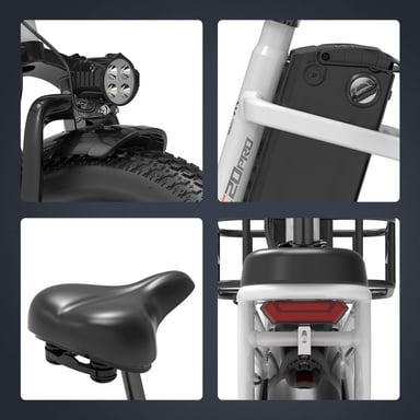 Vélo électrique pliable Cheevalry C20 PRO avec capteur de couple, 250 W, 48 V, 20 Ah, avec panier avant