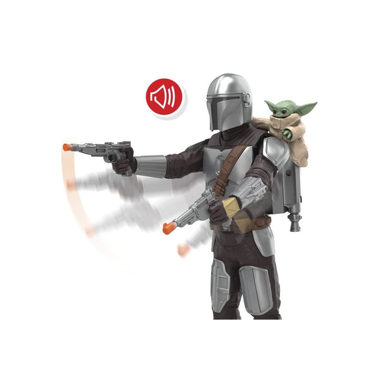 Figurine articulée Star Wars Hasbro The Mandalorian & Grogu 28 cm avec sons et blasters gris - Neuf