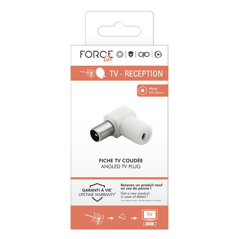 Fiche TV Coaxial 9.52mm Coudée Mâle Antiparasitage Neuf - vue 2