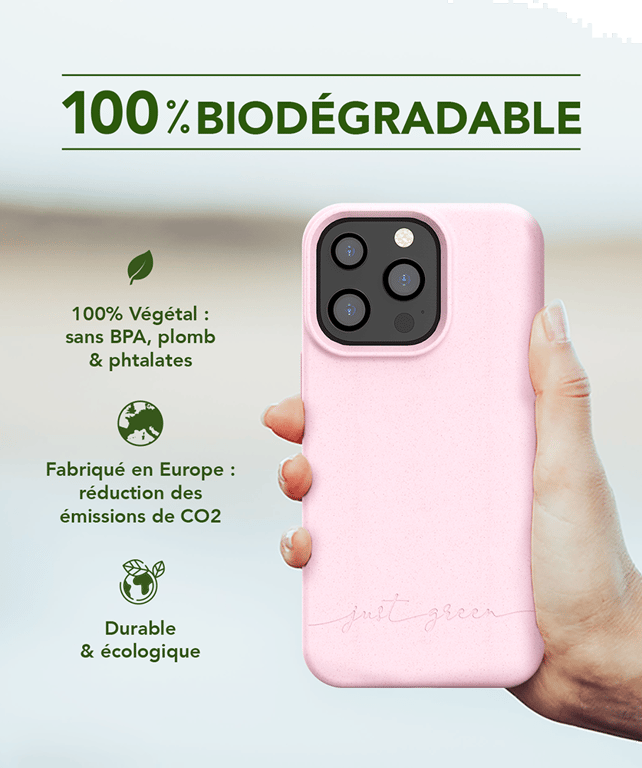 Coque Biodégradable Baby Pink pour iPhone 13 Pro Just Green