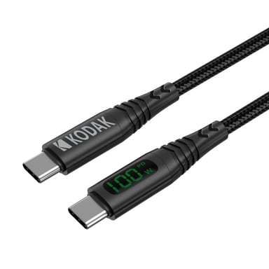 KODAK Ultra Premium USB-C LED Cable - Cable de carga y transferencia de datos de alta velocidad, indicador LED, compatible con carga rápida, 1 m de longitud - Negro.