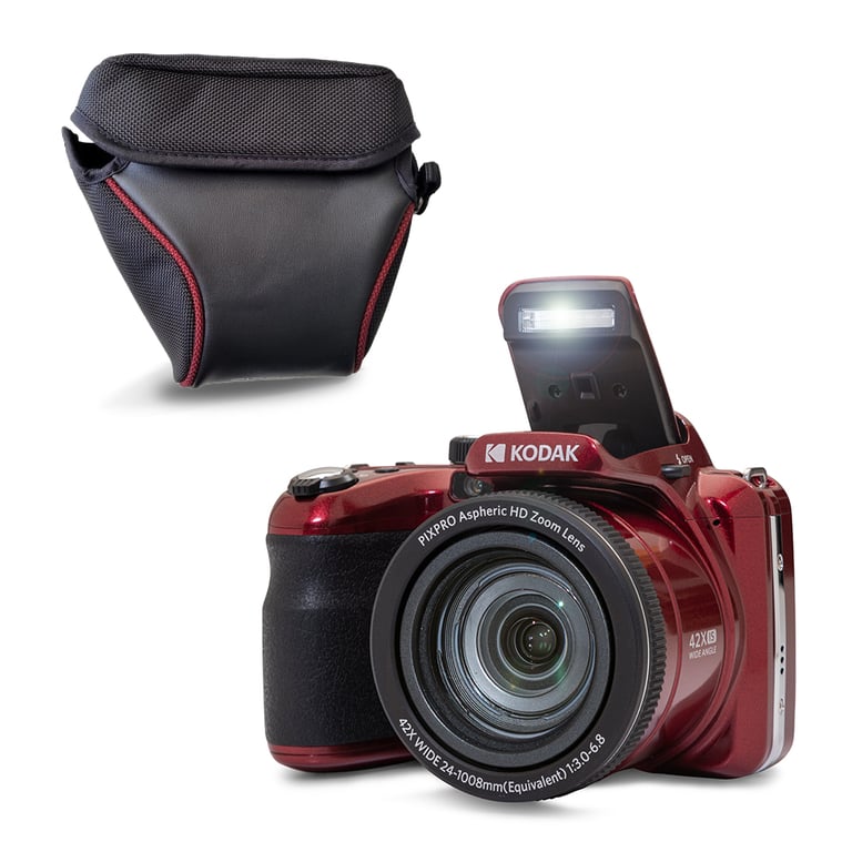 KODAK Pixpro AZ425 Appareil Photo Bridge 20 MP avec Zoom Optique 42x + Étui de Protection – Vidéo Full HD 1080p, Grand Angle 24 mm, Stabilisateur, Écran LCD 3  –  Rouge - Neuf