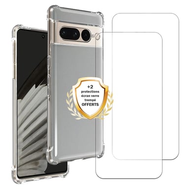 EVETANE Funda Google Pixel 7 Esquinas reforzadas de silicona a prueba de golpes + 2 Protector de pantalla de vidrio templado.