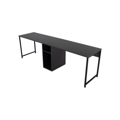 Bureau double AUCUNE TWIN 240x74x60 cm Double poste Rangement central Anthracite & Noir