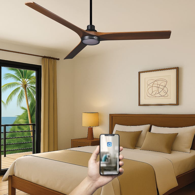 Fanelite Ventilateur de plafond 142 cm et bois INAGUA Moteur DC LED dimmable 3 couleurs Wifi Silencieux Neuf - vue 3
