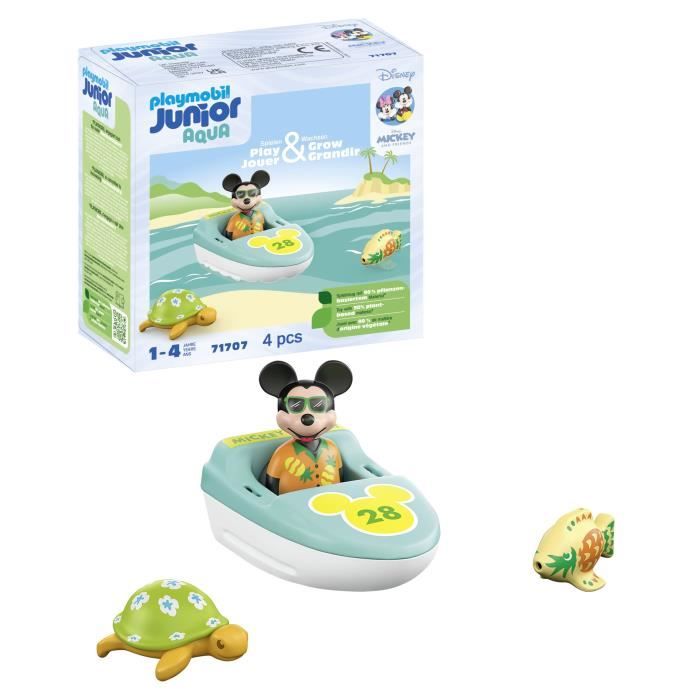 PLAYMOBIL Junior 71707 Mickey avec bateau, Flotte dans l'eau, Jouet pour le bain, Junior & Disney, Des 12 mois - Neuf