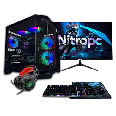PC Gaming completo Nitropc Pack Gold - Intel i5-12400F, RTX 3050 8GB, RAM 16GB, M.2 1TB, Windows 11, WiFi, Negro - Monitor 24'' FullHD + accesorios