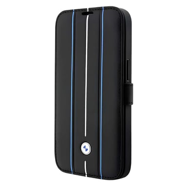 Custodia a libro per iPhone 14 Pro Antishock in Pelle Stamp Blue Lines