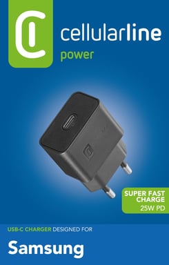 Cellularline Super Fast Charger 25W - Samsung Chargeur secteur USB-C Super Fast Charge PD de 25W