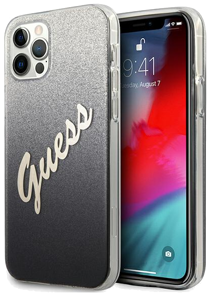 Étui Guess pour iPhone 12/12 Pro 6.1 Noir Paillettes Gradient Script