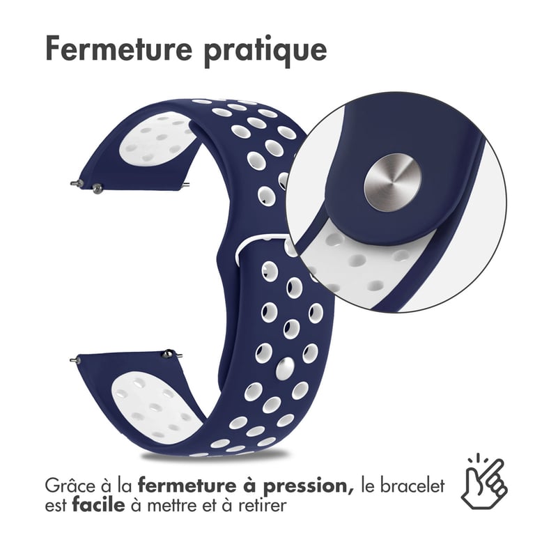 imoshion Bracelet sport en silicone - Connexion universelle 22 mm - Dark Blue & White - Neuf