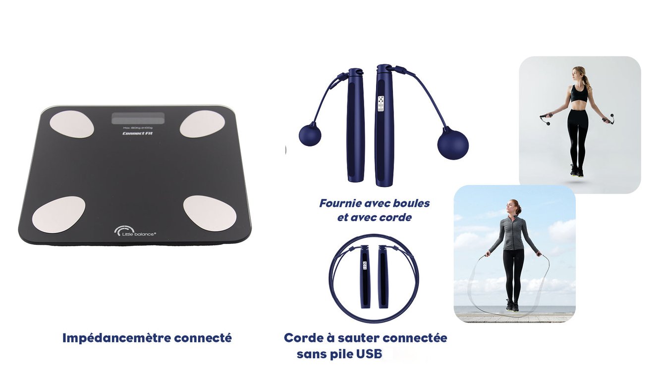 Pèse personne LITTLE BALANCE 8685 Kit duo connect fit Piles Impédancemètre + corde à sauté connecté 190 kg100 g - vue 5