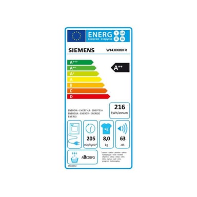 Asciugatrice a pompa di calore - IQ300 - 8,0 kg - Classe energetica A++ - Tam SIEMENS - WT43H00DFR
