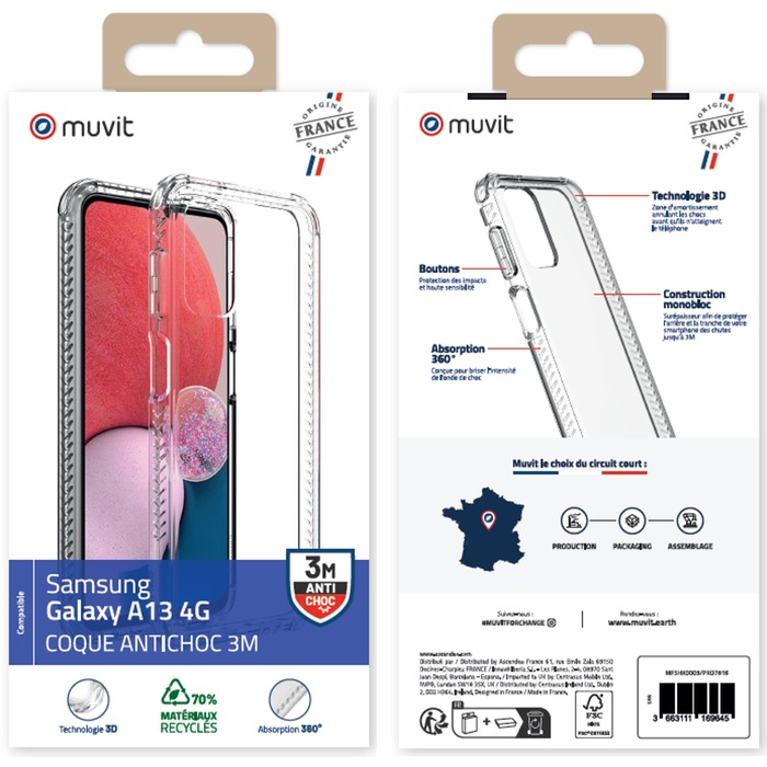 Coque Muvit For France Transparente Renforcée 3m Samsung Galaxy A13 4G