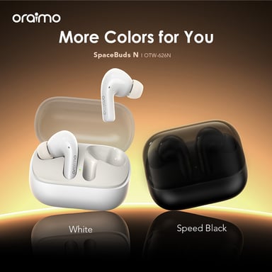 oraimo SpaceBuds N Blanc – Écouteurs sans fil Bluetooth 5.4, ANC hybride, autonomie 38h, IPX5, multi-appairage