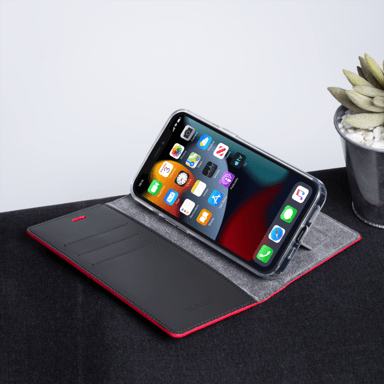 Diarycase 2.0 Coque clapet en cuir véritable avec support aimanté pour Apple iPhone 13, Rouge Bordeaux