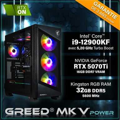 MK5 Power - PC Gamer - Intel Core i9 12900KF - Nvidia Geforce RTX 5070Ti (16 Go) - Ultra Bureau PC Gaming - 32 GO RAM DDR5 - Watercool - 1 TO SSD - Ordinateur avec WiFi + Windows 11 Pro