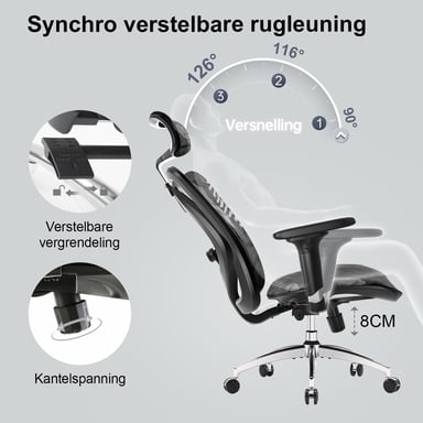 Chaise ergonomique SIHOO M57 - Accoudoirs 3D, support lombaire réglable, Mesh haute qualité - 150 kg max - Noir