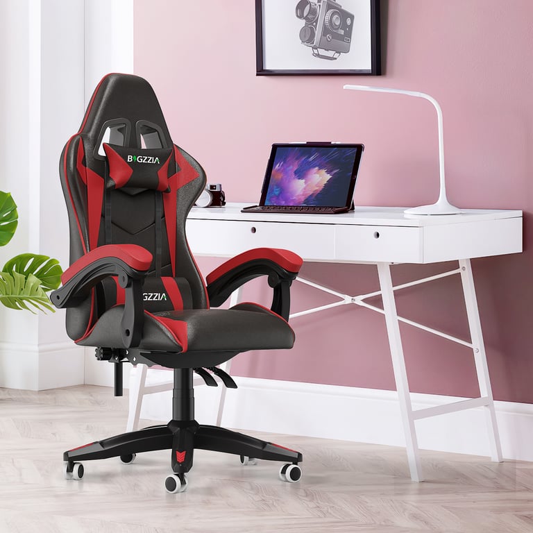 Chaise de jeu inclinable à dossier haut en cuir PU avec appui tête et support lombaire Neuf - vue 8