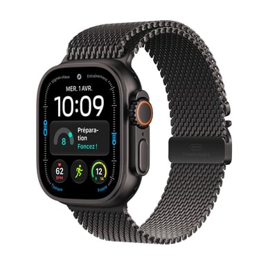 Apple Watch Ultra 4 (GPS + Cellular) Boitier de 49 mm en Titane Noir avec boucle milanaise Noir - L