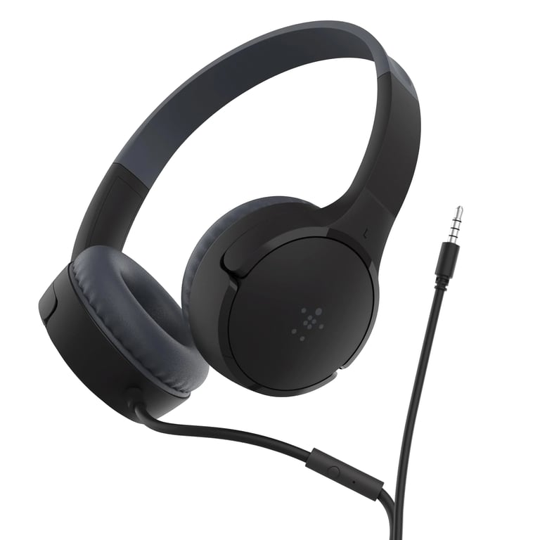 Casque Filaire Jack 3.5mm Enfant avec Microphone Bouton Multifonction Noir - Neuf